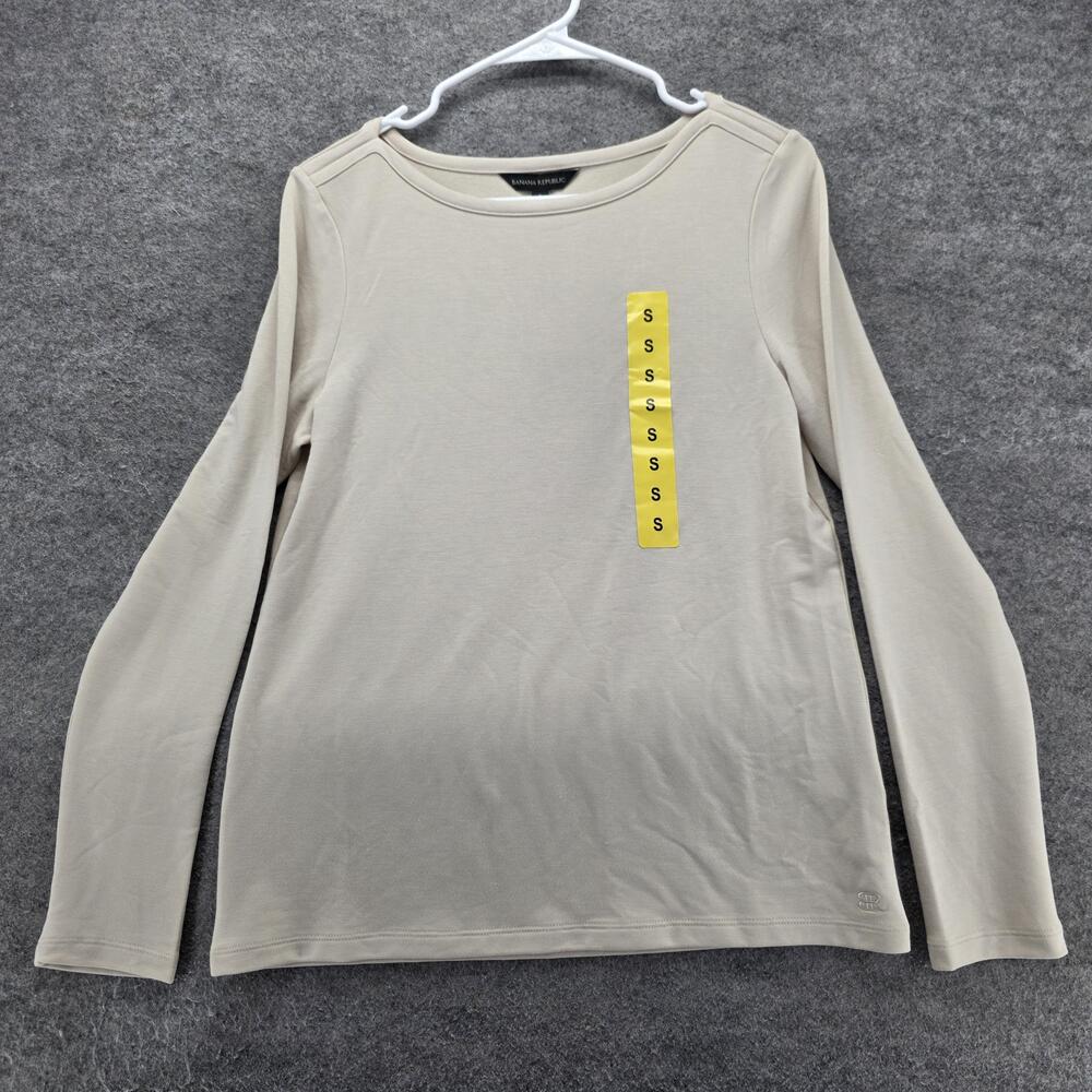 Banana Republic Shirt Womens S Beige Boat Neck Long Sleeve Jersey Stretch